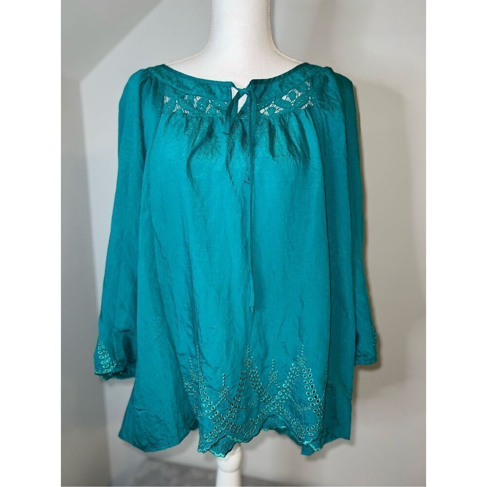 Figueroa & Flower Women’s Teal Boho Blouse Top XL